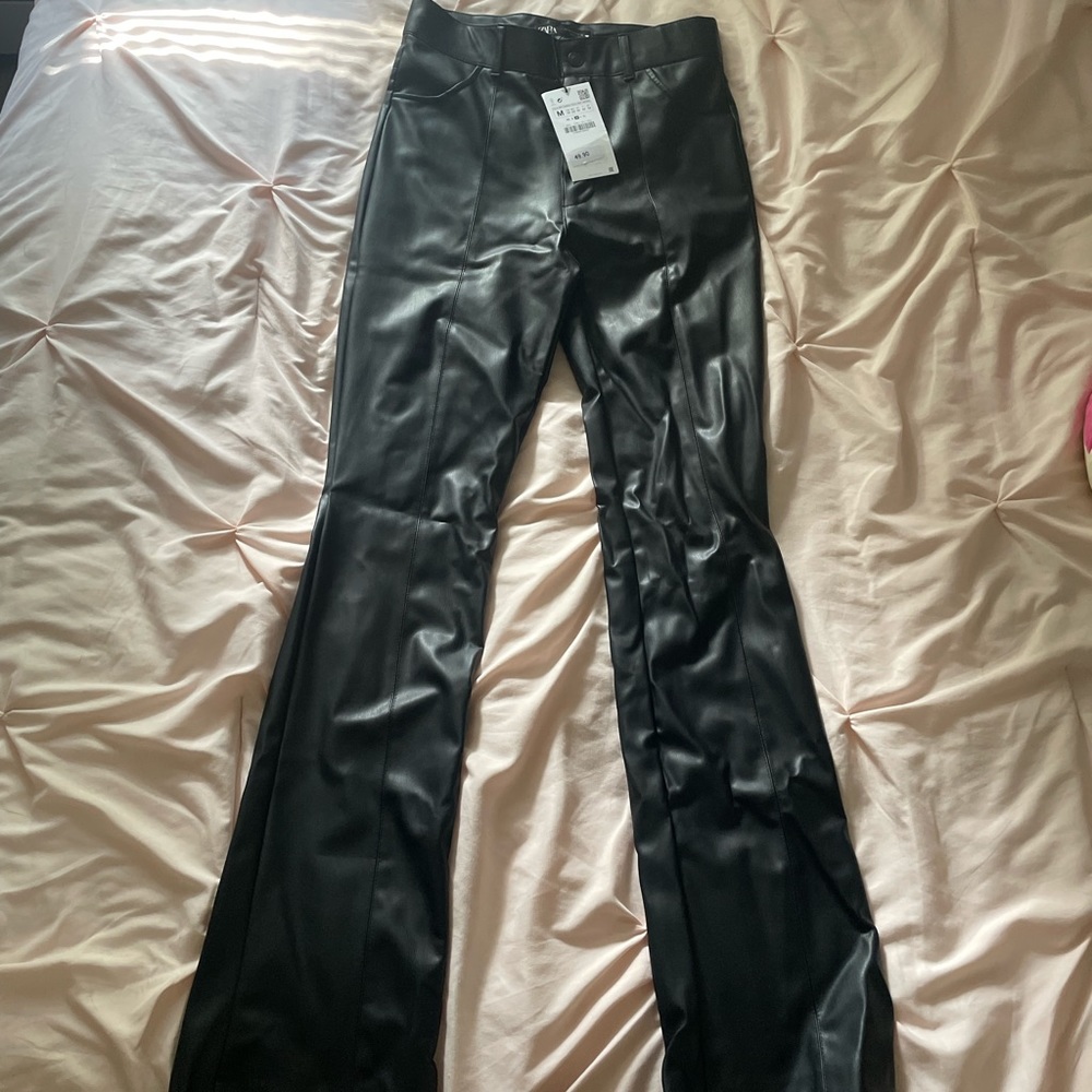 Zara black leather pants
